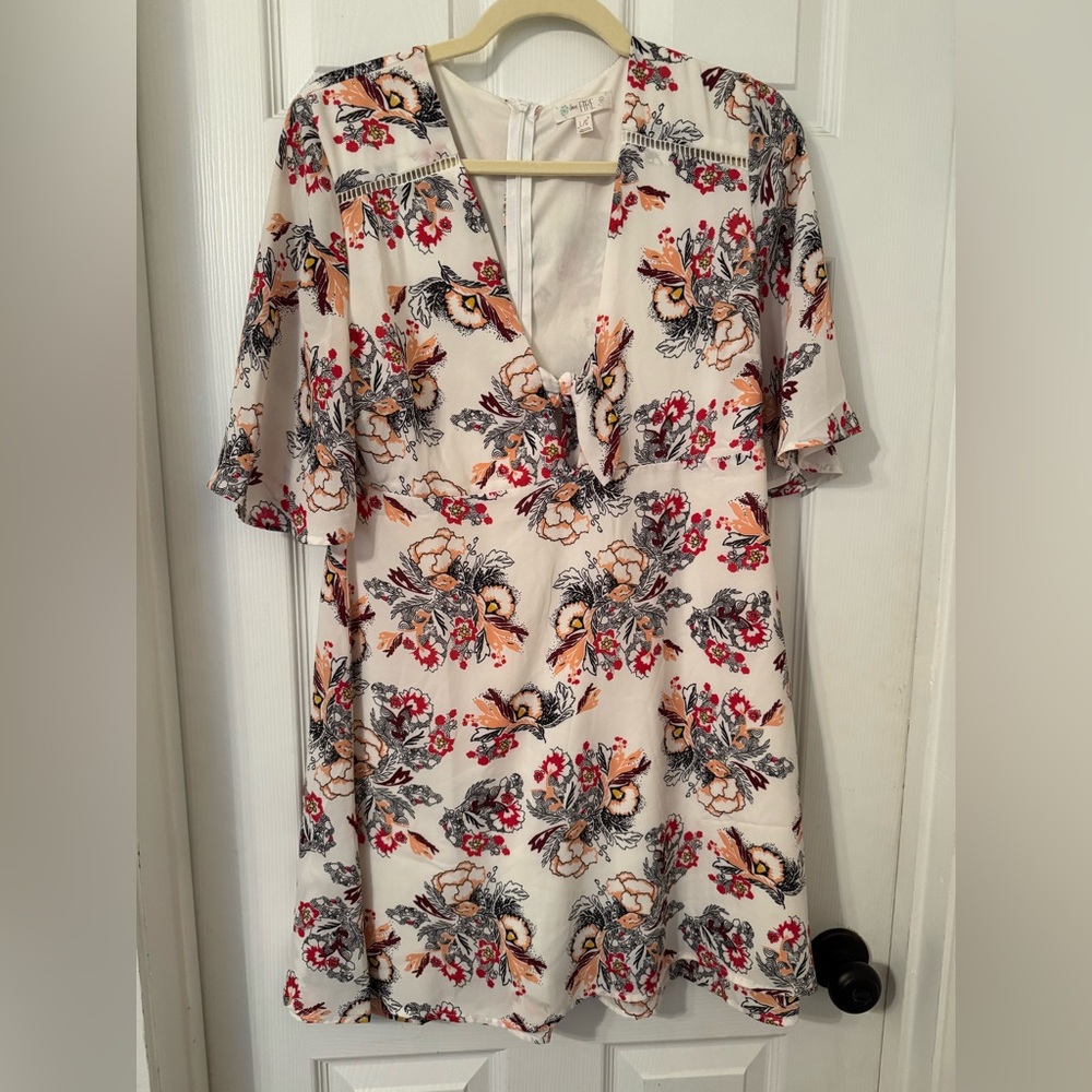 love, Fire Floral Mini Dress - Cream, Red, Black